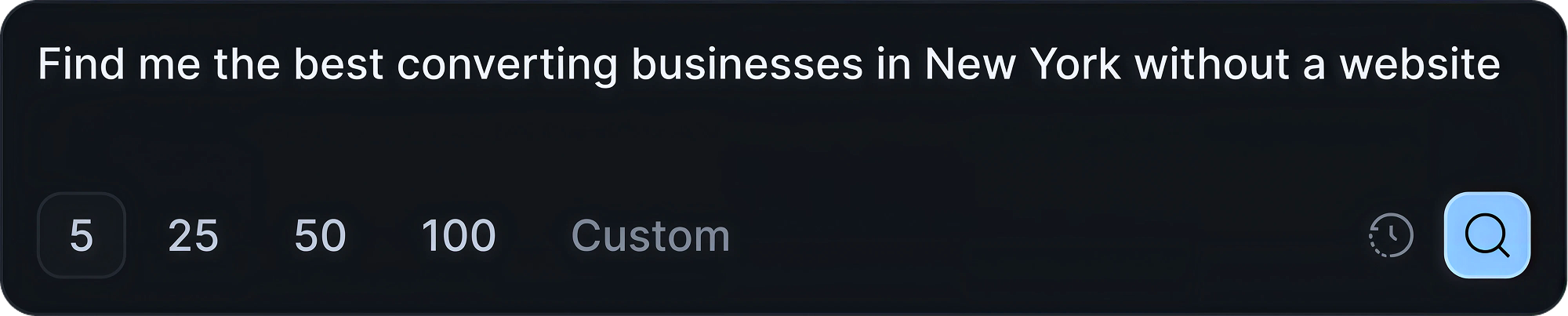 Business search prompt with result amount controls